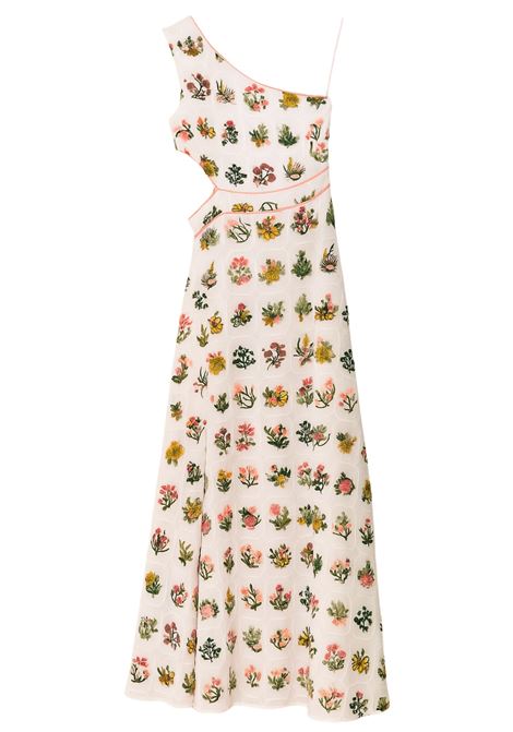 Abito lungo bianco monospalla con ricami floreali Assy Cristina Beautifull Life | Vestiti | AssySample